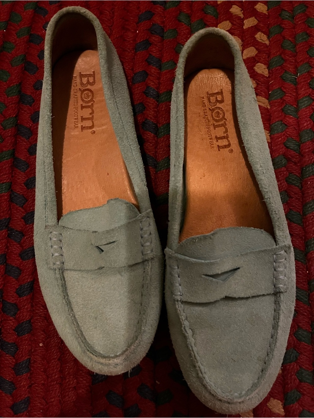 Born Light Blue Suede Penny Loafers for women